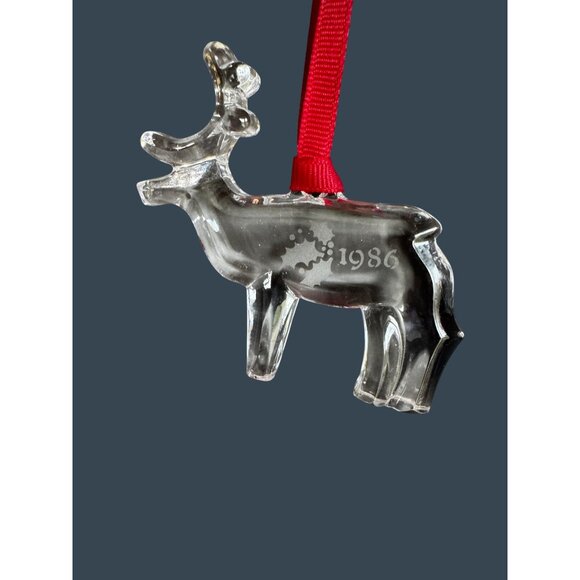 Orrefors Scandinavian Crystal Reindeer Christmas Ornament Clear 1986 With Box 3" - Picture 4 of 6